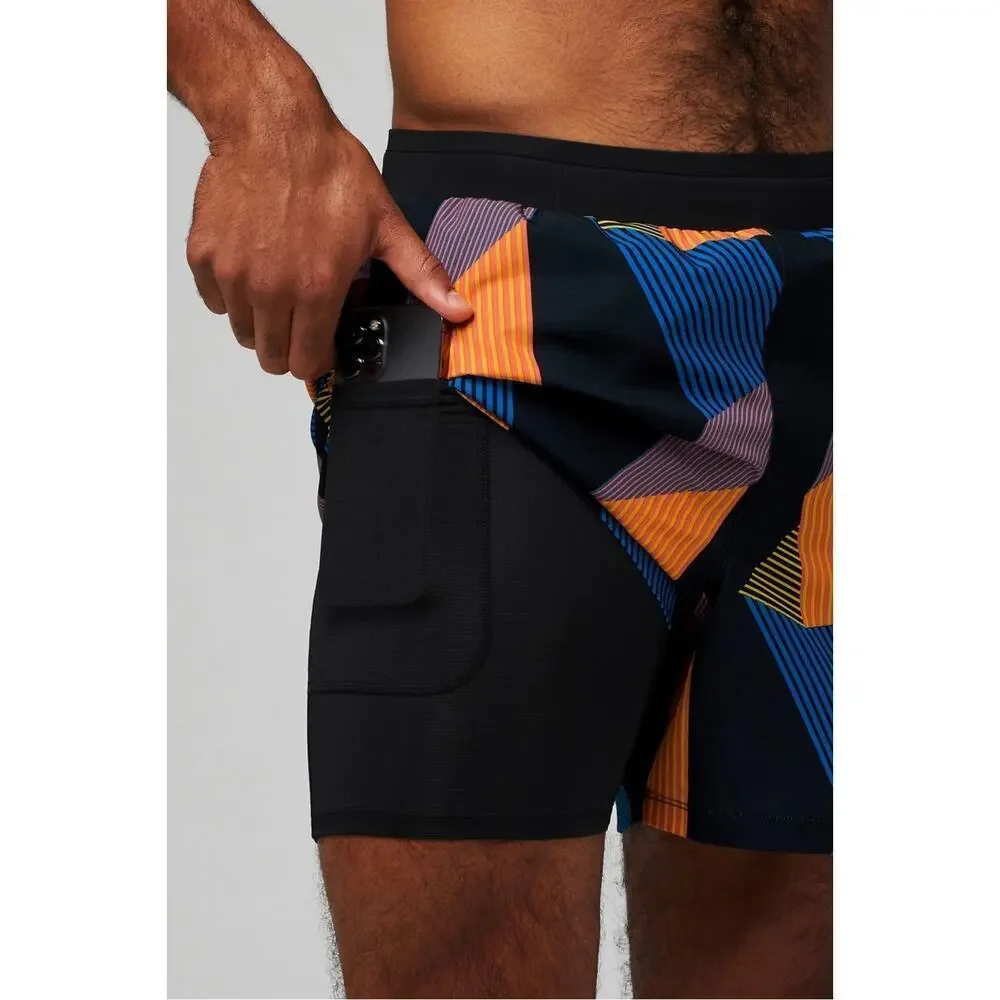 Fabletics Fundamental Short II Lined 5” Men’s XXL Black Geo Print EUC